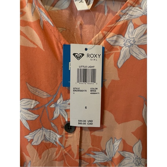 ROXY Girl Little Light Peach/Orange/Mango Floral Dress 6 - Picture 4 of 6